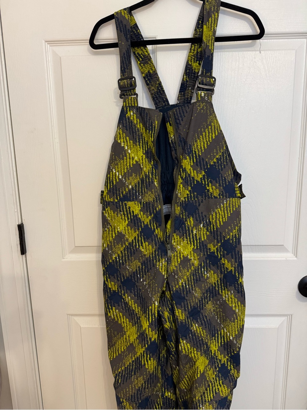 Columbia Kids Plaid Overalls in Yellow and Gray